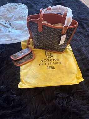 Goyard Brown and Tan Small Tote with Matching Coin Pouch